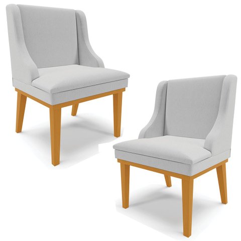 Kit 2 Cadeiras Decorativas Sala de Jantar Base Fixa de Madeira Firenze Linho Cinza/Castanho G19 - Gr