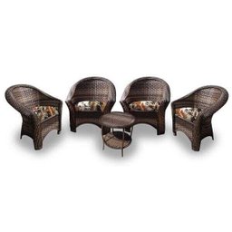 Conjunto de Poltronas Fibra Sintética Berlim - 4 Poltronas + 1 Mesa Centro - Tecido Revieira - 1