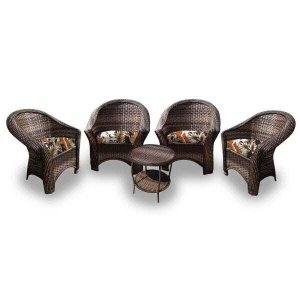Conjunto de Poltronas Fibra Sintética Berlim - 4 Poltronas + 1 Mesa Centro - Tecido Revieira