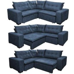 Sofá de Canto Retrátil e Reclinável com Molas Cama Inbox Oklahoma 2,20M Suede Velusoft Azul - 7 Sofá de Canto Retrátil e Reclinável com Molas Cama Inbox Oklahoma 2,20M Suede Velusoft Azul - 7