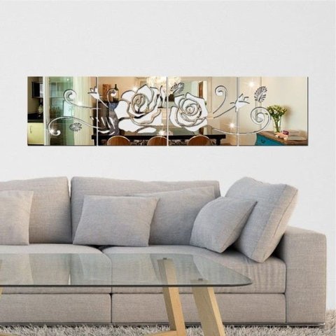 Espelho Decorativo Rosas em Acrílico Sala Quarto