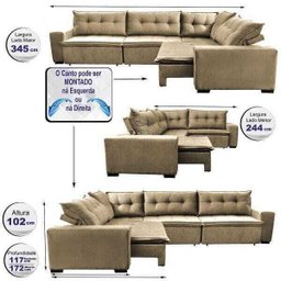 Sofá de Canto Retrátil e Reclinável com Molas Cama Inbox Oklahoma 3,45x2,41 ou 2,41x3,45 Castor - 2