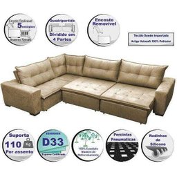 Sofá de Canto Retrátil e Reclinável com Molas Cama Inbox Oklahoma 3,45x2,41 ou 2,41x3,45 Castor - 3