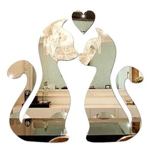 Espelho Decorativo Casal de Gatos em Acrílico P