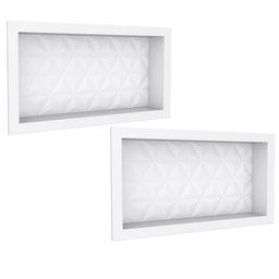 Kit 02 Nichos Retangulares Texturizado Sintético Para Banheiro 60x30 Wash C05 Branco - Lyam Decor - 1