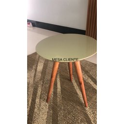 Mesa de Canto Tampo 50cm Mesinha Cor Fendi com Vidro Pé Palito Alt 60cm - 4