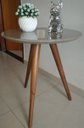 Ver imagem 1 de Mesa de Canto Tampo 50cm Mesinha Cor Fendi com Vidro Pé Palito Alt 60cm