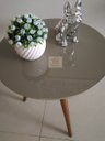 Ver imagem 2 de Mesa de Canto Tampo 50cm Mesinha Cor Fendi com Vidro Pé Palito Alt 60cm