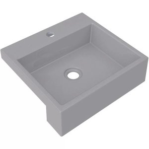 Cuba de Semi Encaixe Quadrada Para Banheiro XQ395 Cinza - Lyam Decor