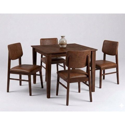 Conjunto de Mesa com 4 Cadeiras 4 Lugares em Madeira Machiato Marrom 80cm