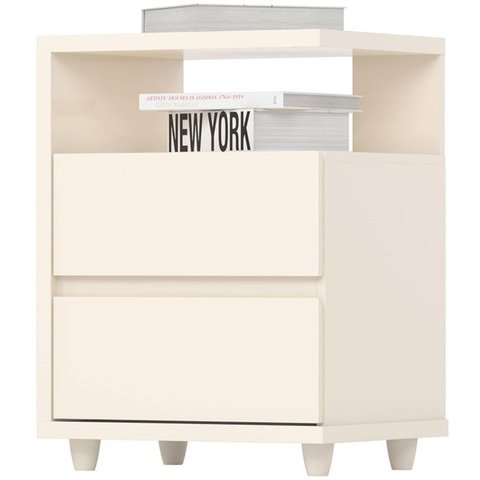 Mesa de Cabeceira 2 Gavetas 48 Cm Campeche Off White Henn