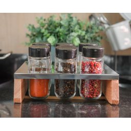 Kit Porta Tempero Condimentos Cozinha - Suporte com 6 Potes em Vidro Essence - 3