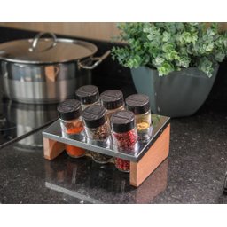 Kit Porta Tempero Condimentos Cozinha - Suporte com 6 Potes em Vidro Essence - 2