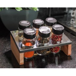 Kit Porta Tempero Condimentos Cozinha - Suporte com 6 Potes em Vidro Essence - 6