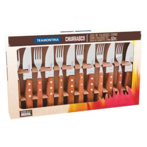 Jogo para Churrasco Tramontina Dynamic com Lâminas em Aço Inox e Cabos de Madeira Natural 12 Peças