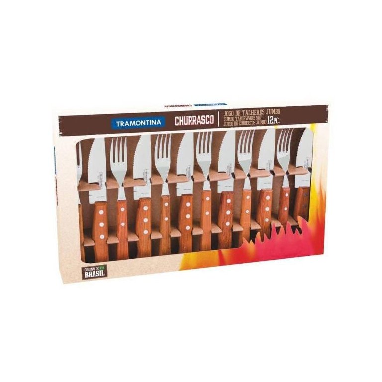 Jogo para Churrasco Tramontina Dynamic com Lâminas em Aço Inox e Cabos de Madeira Natural 12 Peças