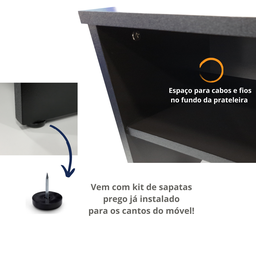 Mesinha Lateral Auxiliar de Apoio Para Sala Quarto Com Prateleira MDF Preto - 4