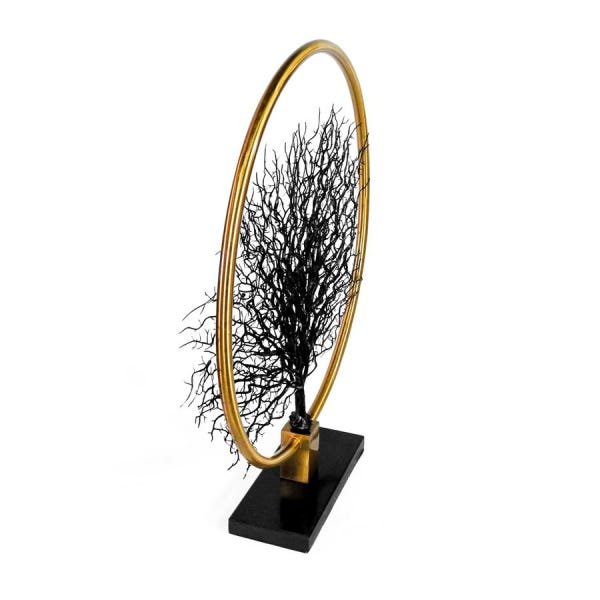 Escultura Decorativa em Mármore e Metal Dourado Árvore - 2