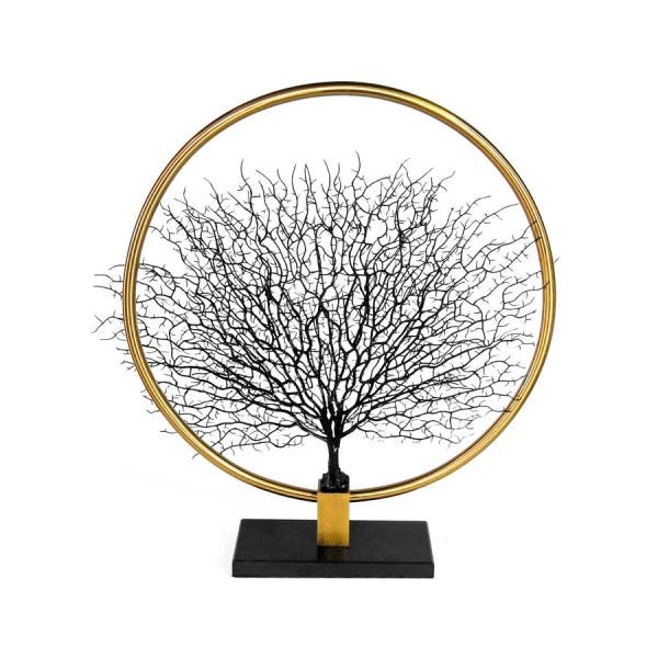 Escultura Decorativa em Mármore e Metal Dourado Árvore - 1