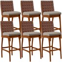 Ver imagem 1 de Kit 06 Banquetas Altas Cozinha Sala Jantar Fixa Mila B04 Couríssimo Marrom Linho Bege - Lyam Decor
