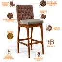 Ver imagem 4 de Kit 06 Banquetas Altas Cozinha Sala Jantar Fixa Mila B04 Couríssimo Marrom Linho Bege - Lyam Decor