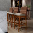 Ver imagem 3 de Kit 06 Banquetas Altas Cozinha Sala Jantar Fixa Mila B04 Couríssimo Marrom Linho Bege - Lyam Decor