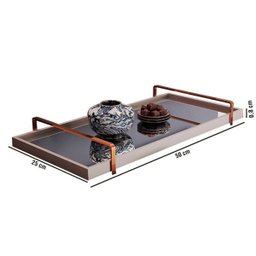 Bandeja Decorativa Espelhada Alça Cobreada Larflex - Laca Off White - 3