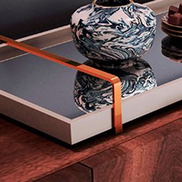 Bandeja Decorativa Espelhada Alça Cobreada Larflex - Laca Off White - 4