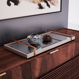 Bandeja Decorativa Espelhada Alça Cobreada Larflex - Laca Off White - 2