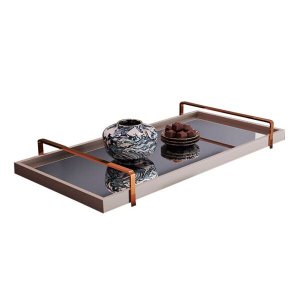 Bandeja Decorativa Espelhada Alça Cobreada Larflex - Laca Off White