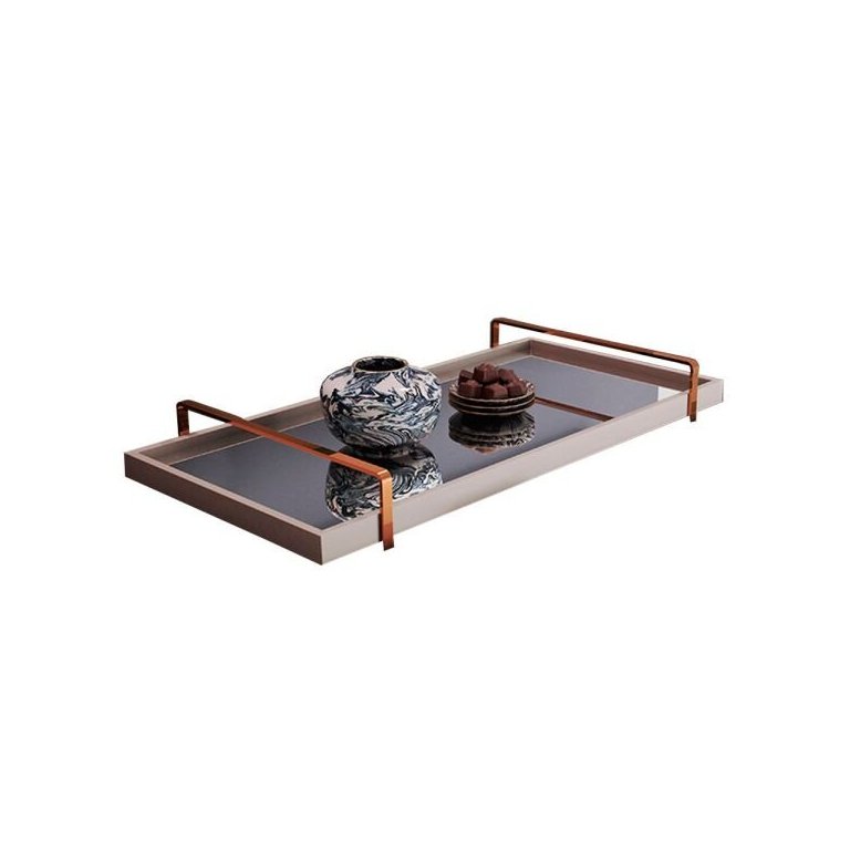 Bandeja Decorativa Espelhada Alça Cobreada Larflex - Laca Off White