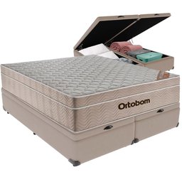 Cama Box Baú Airtech Queen + Colchão de Molas Ensacadas - Ortobom - Spring - 158x198x67cm (bege) - 1