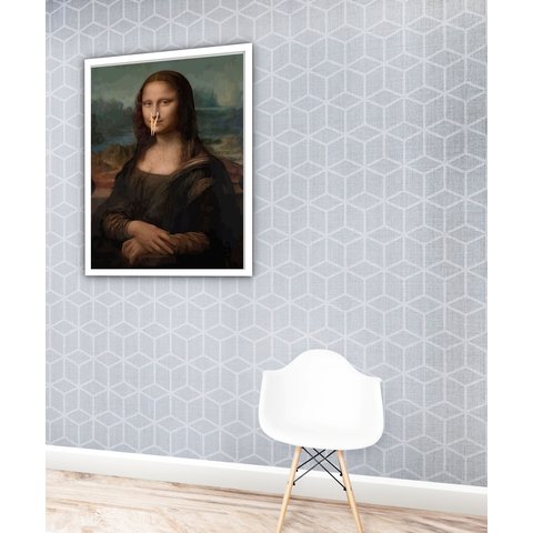 Quadro Decorativo Divertido Banheiro Monalisa - 70x50cm:moldura Branca