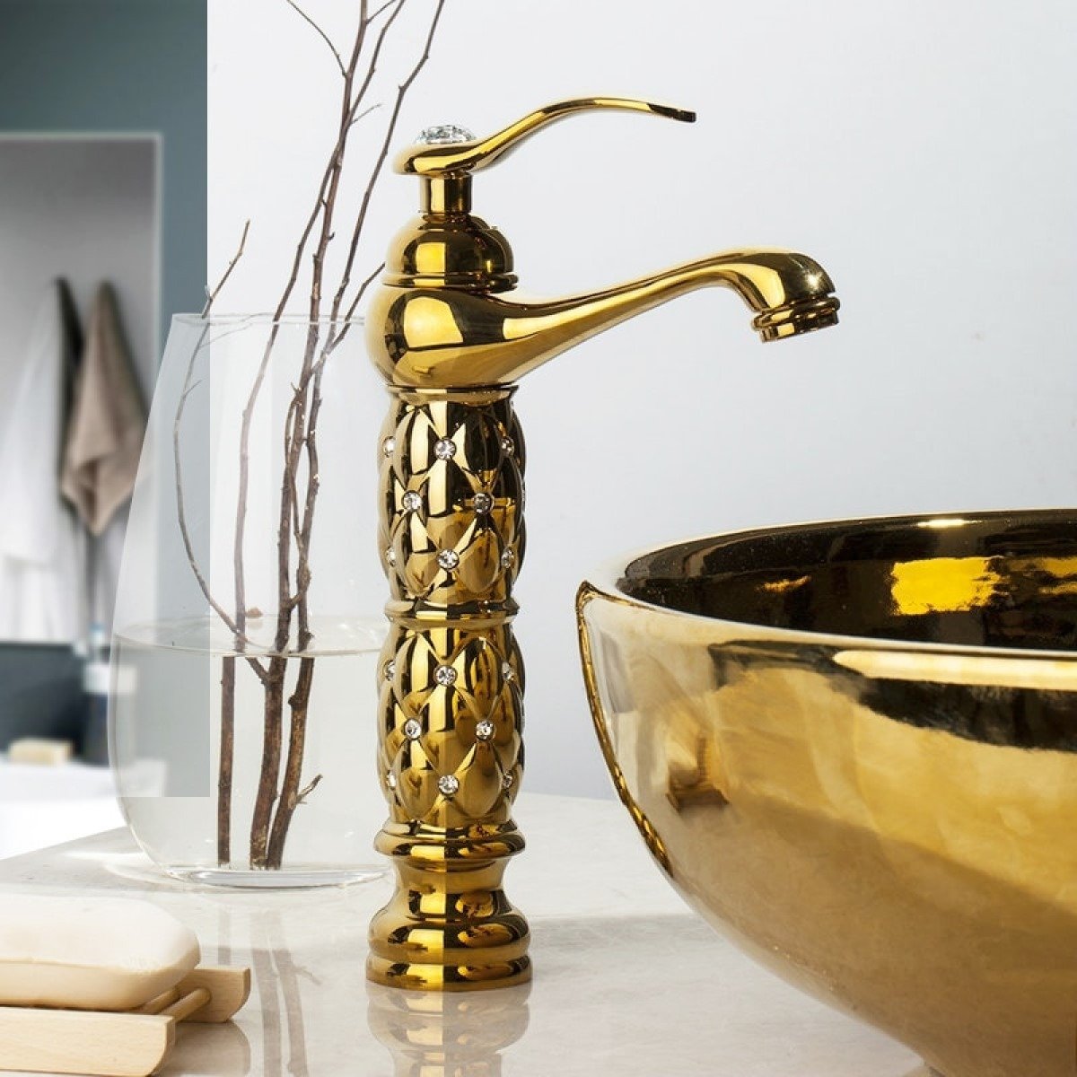 Torneira Banheiro Misturador Luxo Moderna Dourada Pia Cuba