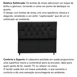 Cabeceira para Cama Box Estofada Casal 140 Cm Suede Madri:preto - 5