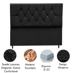 Cabeceira para Cama Box Estofada Casal 140 Cm Suede Madri:preto - 4
