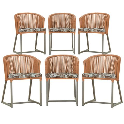 6 Cadeiras de Jantar Área Noronha em Alumínio com Pintura Fendi Corda Náutica E6 Trama Original