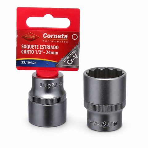 Soquete Estriado Curto 24mm Encaixe 1/2 Aço Cr-V Corneta
