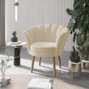 Ver imagem 1 de Poltrona Decorativa Pétala Sala Escritório Recepção Pés Palito Veludo Bege - Visalar