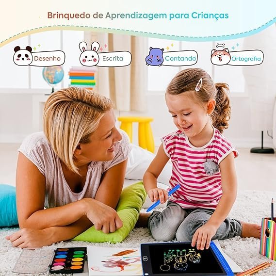 Lousa Mágica Infantil Digital 10 Polegadas Tablet Aprendizado Educativo Portátil:azul - 5