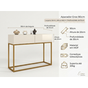 Ver imagem 2 de Aparador Buffet Pequeno Offwhite Eros 90cm Pes Ferro Dourado 2 Gavetas Decoração Escritorio Recepção