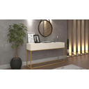 Ver imagem 1 de Aparador Buffet Pequeno Offwhite Eros 90cm Pes Ferro Dourado 2 Gavetas Decoração Escritorio Recepção