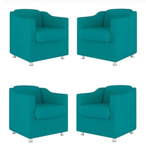 Kit 4 Poltronas Bia Decorativa Reforçada Recepção Clinica Salão Sala de Estar Suede:azul Tifany