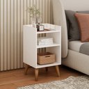 Ver imagem 1 de Mesa de Cabeceira Retrô Com Prateleiras Pé Palito Mesinha Quarto MDF MVD Móveis