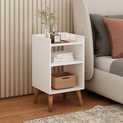 Mesa de Cabeceira Retrô Com Prateleiras Pé Palito Mesinha Quarto MDF MVD Móveis