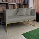 Ver imagem 2 de Kit 01 Namoradeira 02 Lugares e 02 Poltronas Paola Linho Base Metálica Dourado - D’Rossi - A26 Grafi