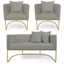 Ver imagem 1 de Kit 01 Namoradeira 02 Lugares e 02 Poltronas Paola Linho Base Metálica Dourado - D’Rossi - A26 Grafi