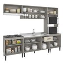 Ver imagem 2 de Cozinha Modulada Completa Max 262 Cm Bancada Ilha Gourmet Balcão Pia Mdp Cinza Champanhe - Clicklar