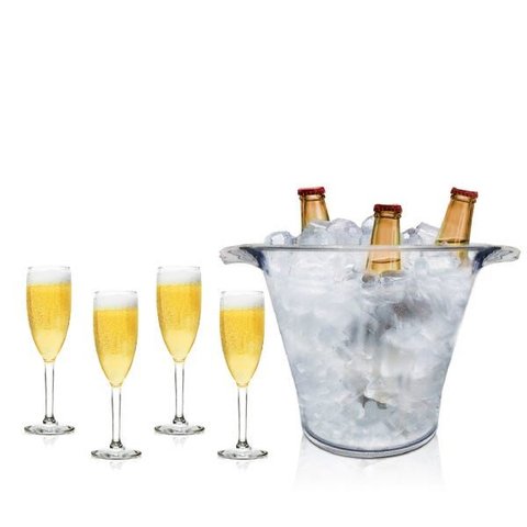 Kit Balde de Gelo e 4 Taças Champanhe Acrílico