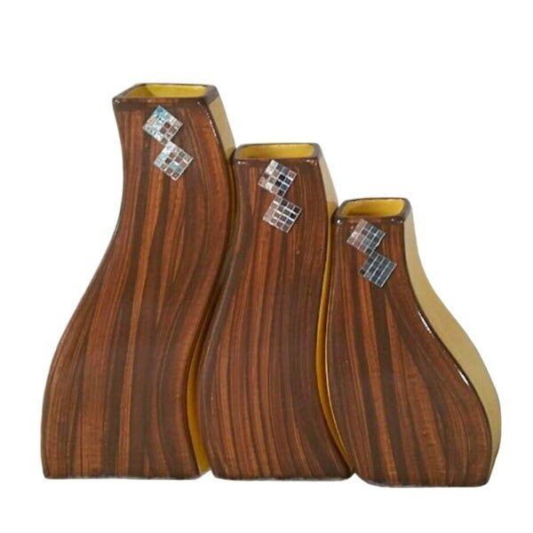 Trio de Vasos Curvos Decorativos - Marrom e Amarelo - 1